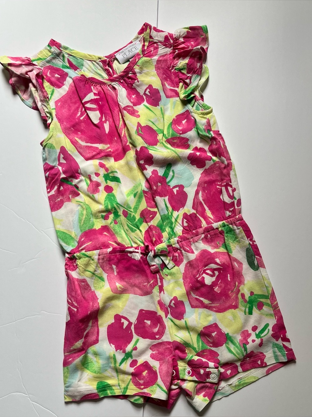 The Children's Place Pink & Green Floral Short Romper size 5T